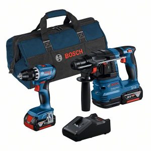 Bosch kombinirani komplet 2-delni 18V: GSR 18V-45 + GBH 18V-22 + 2 x 4,0 Ah + polnilnik + torba